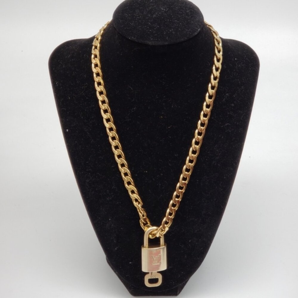 Louis Vuitton Gold Padlock W/ Unbranded Stainless Steel Gold Plated Cuban Chain